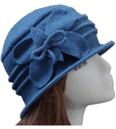 Fedoras 100% Wool Dome Bucket Hat Winter Cloche Hat Fedoras Cocktail Hat - C-peacock Blue - CU18IZU5ZKO $15.27