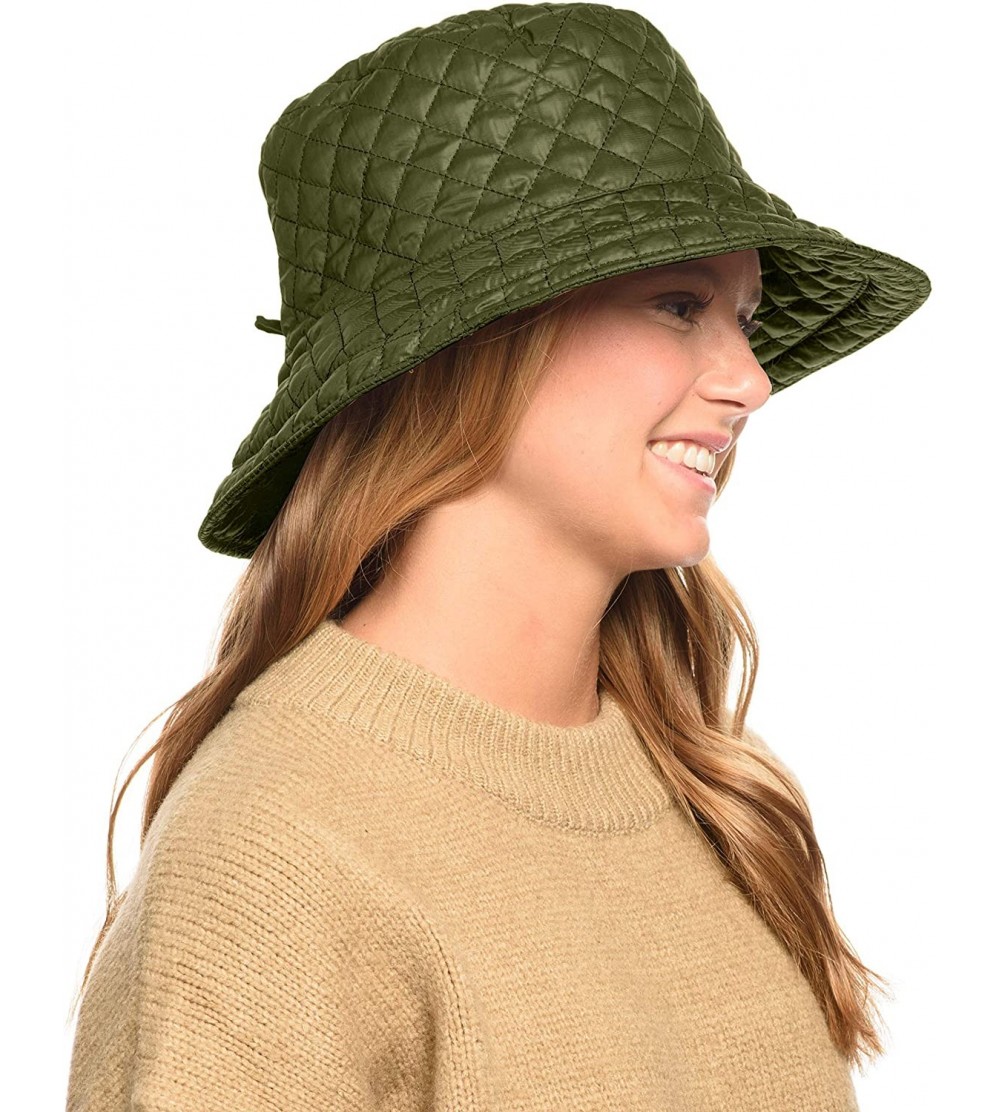 Rain Hats Foldable Water Repellent Quilted Rain Hat w/Adjustable Drawstring- Bucket Cap - Olive - CG18IQG62ET $12.22