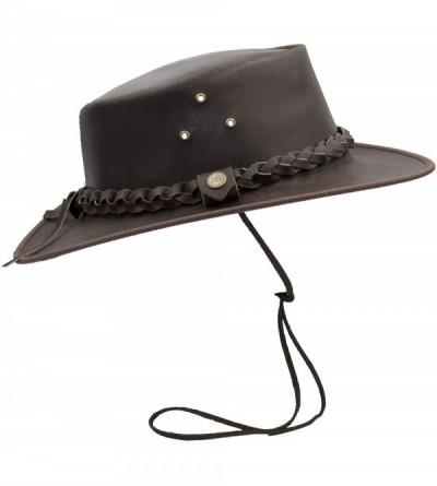 Cowboy Hats Leather Cowhide Outback Braided Traveler Hat - Brown - CH18Q6Q4EY9 $43.87