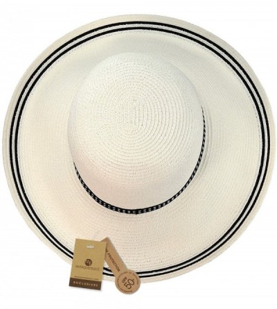 Sun Hats Women's Dotted Band Two Tone Weaved Trim Floppy Sun Hat - White - CW12DFUTJ91 $25.77