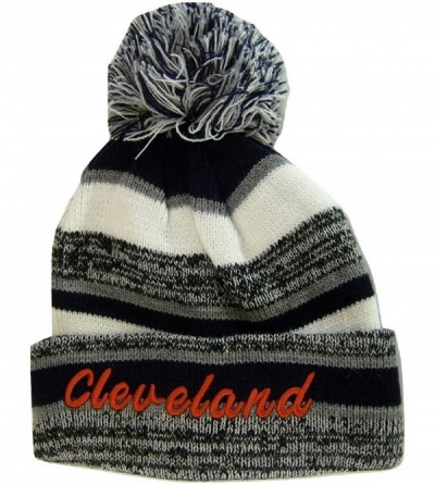 Skullies & Beanies Cleveland 4-Color Embroidered Adult Size Thick Winter Knit Pom Beanie Hat - Red Script - C5188QOKLR4 $9.74