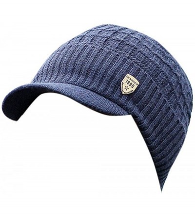 Skullies & Beanies Men Warm Baggy Weave Crochet Winter Wool Knit Ski Beanie Caps Hat - Navy - CG18IRWTW8T $11.15