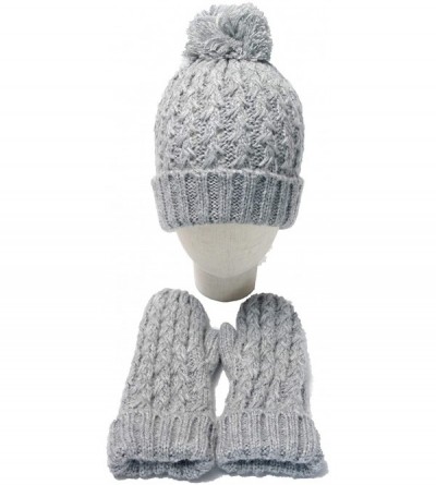 Skullies & Beanies Winter Womens Girls Pom Pom Knit Beanie Hat and fleece Gloves 2P Set - Gray - C618H34HU50 $15.16