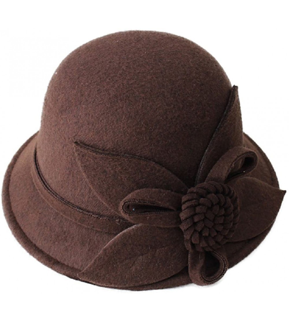 Bucket Hats Women Flower Felt Cloche Bucket Hat Leaf Dress Winter Cap Fashion (Coffee) - CP1880WOYM8 $18.28