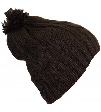 Skullies & Beanies Women's Cable Knit Cuffless Winter Cap with 3 1/2" Pom Pom (One Size) - Brown - CL11HPCKAMZ $9.58