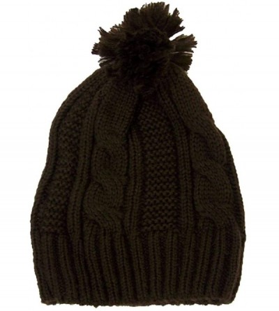 Skullies & Beanies Women's Cable Knit Cuffless Winter Cap with 3 1/2" Pom Pom (One Size) - Brown - CL11HPCKAMZ $9.58