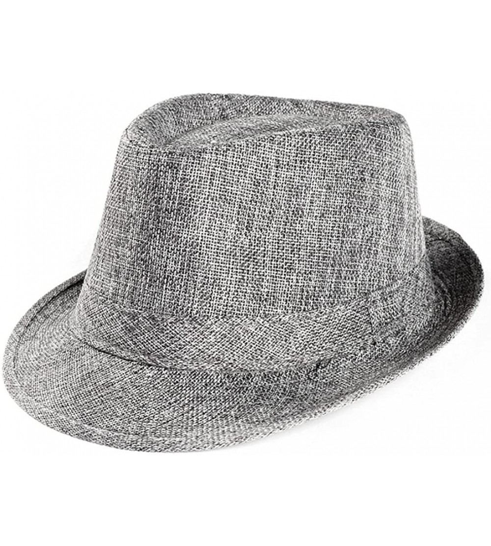 Sun Hats Women Men's Summer Short Brim Straw Fedora Beach Sun Hat Jazz Cap - Gray - CV18G027CEO $10.17