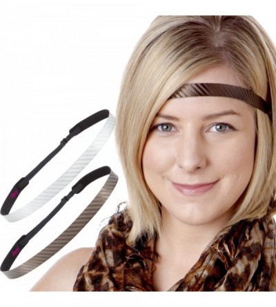 Headbands Women's Adjustable NO Slip Skinny Tech Sport Headband Multi Packs - Silver & Brown 2pk - CN11OI1FQET $15.21