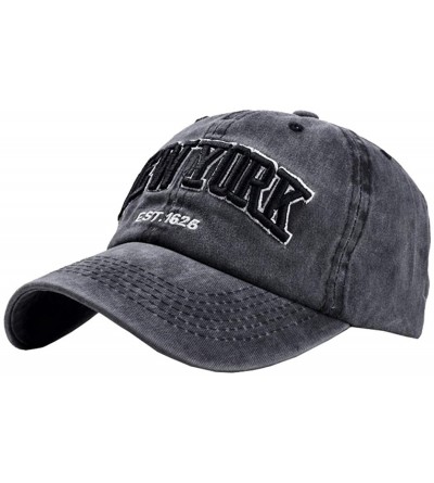 Baseball Caps New York Hat Baseball Washed - Vintage Cotton Strapback Baseball Dad Hat - Black - CJ18N7XOXTM $20.11