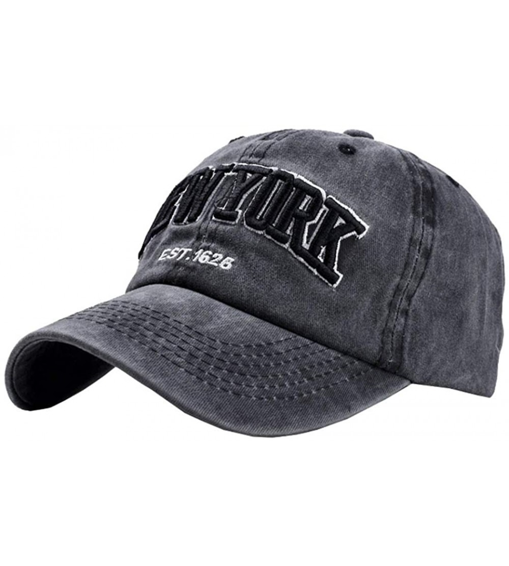 Baseball Caps New York Hat Baseball Washed - Vintage Cotton Strapback Baseball Dad Hat - Black - CJ18N7XOXTM $11.83