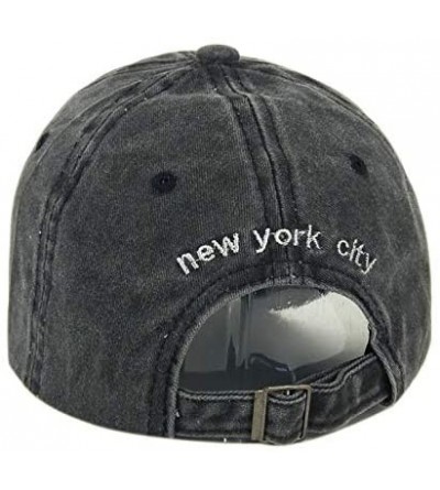 Baseball Caps New York Hat Baseball Washed - Vintage Cotton Strapback Baseball Dad Hat - Black - CJ18N7XOXTM $11.83