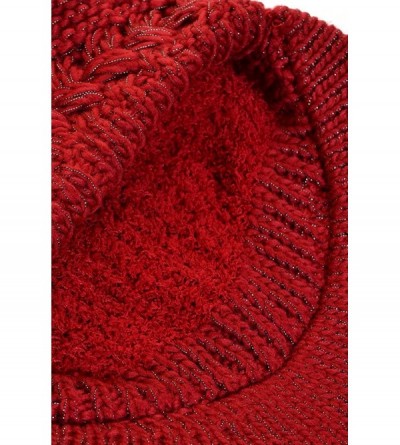 Skullies & Beanies Beanie Beret Cap Visor Metallic Wool Chenille Plush Lined Elastic Back - Red Wool Blend - CE17Z5C0QYO $17.82