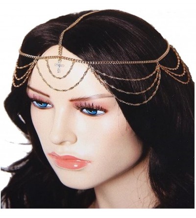 Headbands Head Jewelry ~Center Cross Head Chain Headband (FH1097-GLD) - C011DRC4ETX $17.96