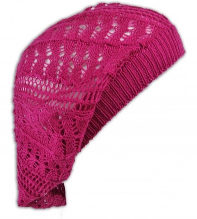 Berets Crochet Beanie Hat Knit Beret Skull Cap Tam - Hot Pink - C111GLEEK0R $10.71