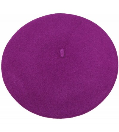 Berets French Beret - Wool Solid Color Womens Beanie Cap Hat - Purple - CP12N2SQ4V7 $11.98