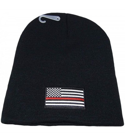 Skullies & Beanies USA Red Line Fire Fighter Fire Department Patch Black Embroidered Beanie Hat - C518KOLQH3R $9.31