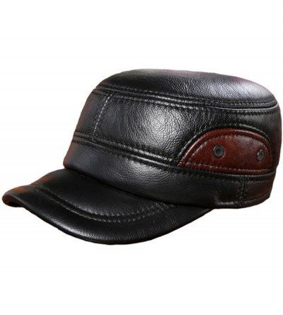 Baseball Caps Classic Men's Real Leather Peaked Cap Winter Snow Warm Baseball Cap - Np206bl - CP17YWW3UHU $79.33