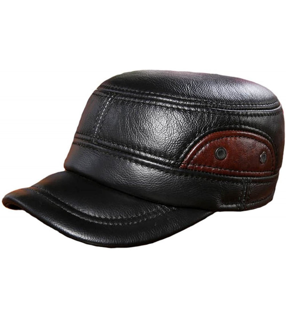 Baseball Caps Classic Men's Real Leather Peaked Cap Winter Snow Warm Baseball Cap - Np206bl - CP17YWW3UHU $41.65