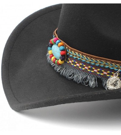 Balaclavas Women's Western Cowboy Hat for Lady Tassel Felt Cowgirl Sombrero Caps - Black - C118M5AE4AM $17.38