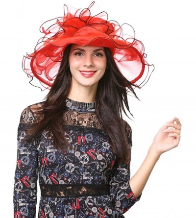 Sun Hats Womens Kentucky Derby Church Dress Wedding Floral Tea Party Hat S056 - Red1 - C1196TW002K $26.88