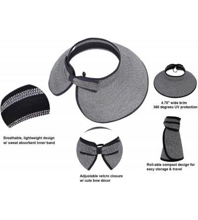 Sun Hats Womens UV Protective Floppy Sun Hat Wide Brim Beach Packable Straw Visor - Black-white - CJ1803W02H2 $12.55