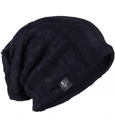 Skullies & Beanies Mens Slouchy Long Beanie Knit Cap for Summer Winter- Oversize - Black-cable - CT18ZSR3RHU $12.71