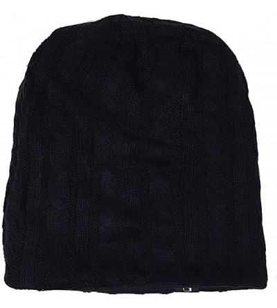 Skullies & Beanies Mens Slouchy Long Beanie Knit Cap for Summer Winter- Oversize - Black-cable - CT18ZSR3RHU $12.71