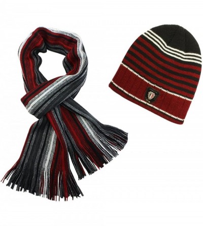 Skullies & Beanies Acrylic Men's Fashion Classic Colorful Stripes Cap Hat Scarf Set - Red - CB11CMTE4PV $33.30