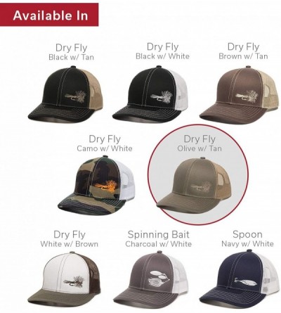 Baseball Caps Fish Lure Trucker Hat - Adjustable Baseball Cap w/Plastic Snapback Closure - Dry Fly (Olive W/ Tan Mesh) - CF18...