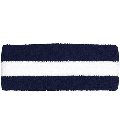 Headbands Cotton Terry Cloth Stretchy Stripe Sports Headband - Navy White - CW187GL9ESI $8.46