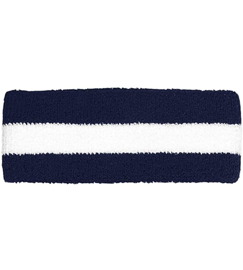 Headbands Cotton Terry Cloth Stretchy Stripe Sports Headband - Navy White - CW187GL9ESI $8.46