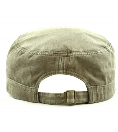 Baseball Caps Cadet Cap- Light Weight Cotton Leather Accent Washed Military Hat - Olive - CA125IZGXNV $9.23