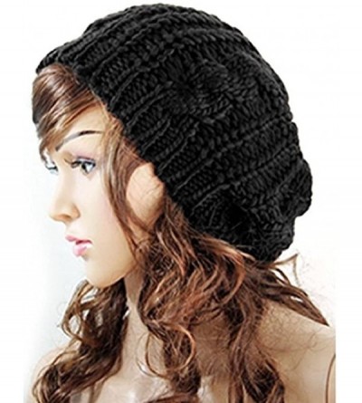 Skullies & Beanies Women Winter Warm Baggy Beret Chunky Knitted Braided Beanie Hat - Black - CZ12NYQRO84 $7.24