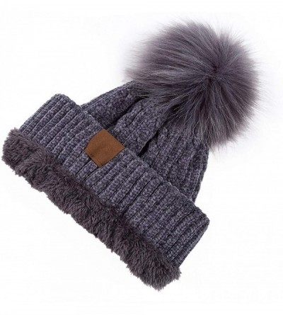 Skullies & Beanies Women Winter Pom Pom Beanie Hats Warm Fleece Lined-Chunky Trendy Cute Chenille Knit Twist Cap - CT18LUAE3U...