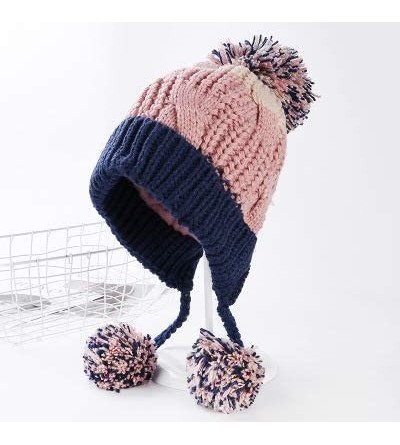 Skullies & Beanies Women Winter Soft Knitted Beanie Hat Ski Ear Flaps Caps for Girls Warm Hats - Pink Navy - CL18K5WLDNH $12.33