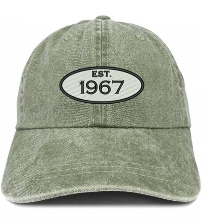 Baseball Caps Established 1967 Embroidered 53rd Birthday Gift Pigment Dyed Washed Cotton Cap - Olive - CI180MADH46 $18.48
