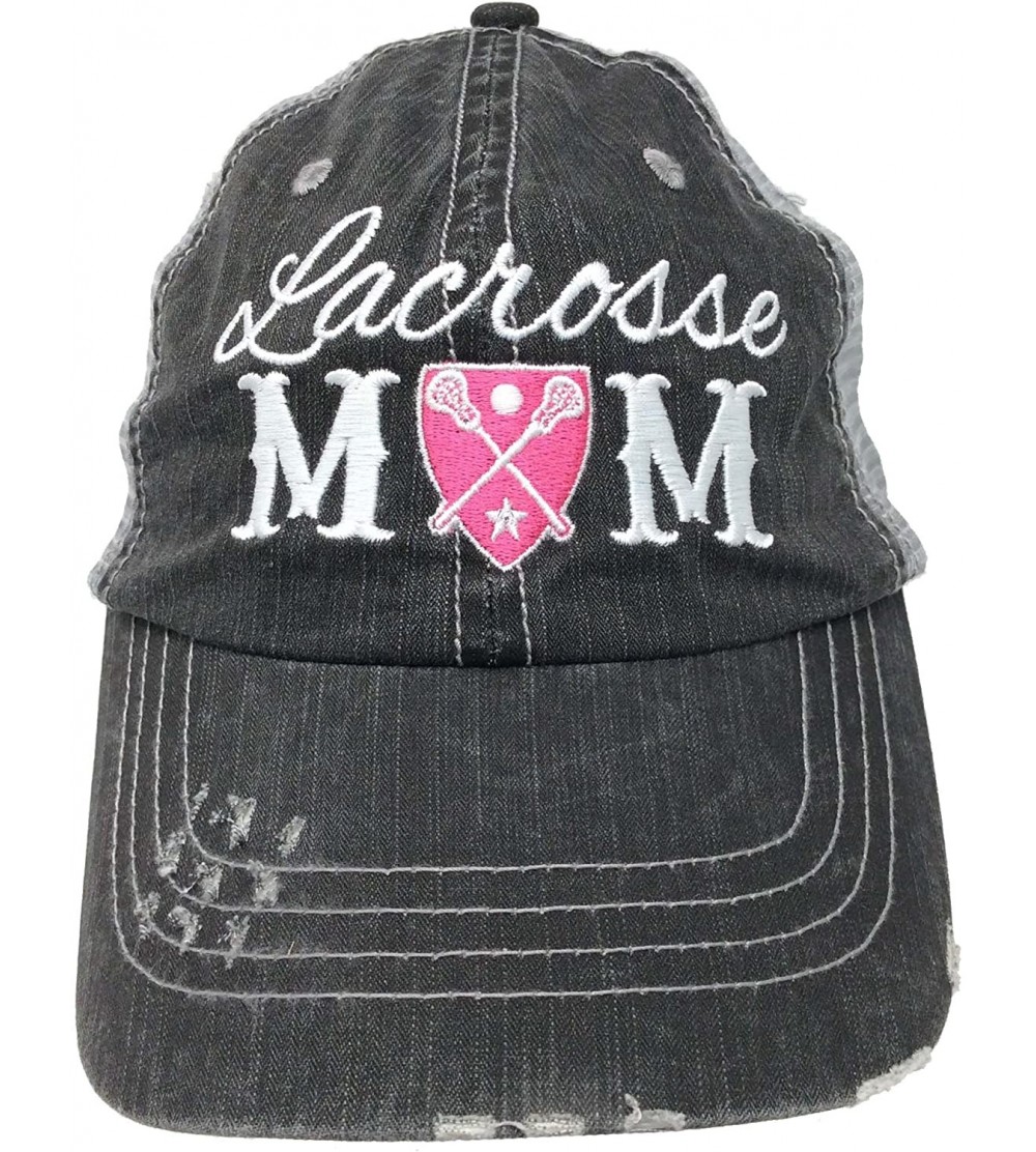 Baseball Caps Lacrosse Mom Womens Trucker Hat - Grey/Pink - CG18722ITSY $27.49