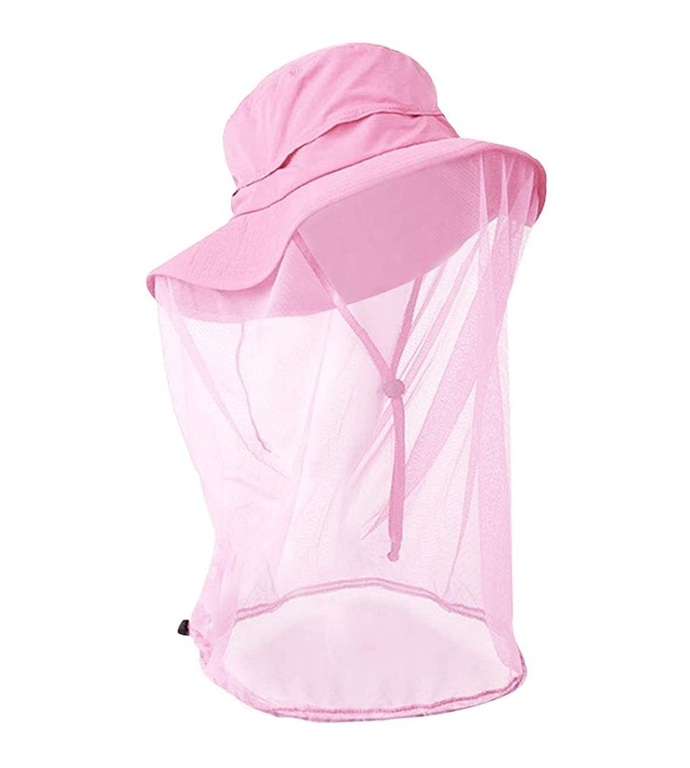 Sun Hats Women Head Net Hat UV Protection Sun Hat Outdoor Anti-Mosquito Mask Hat - Pink - CX18SQAI6C2 $10.89