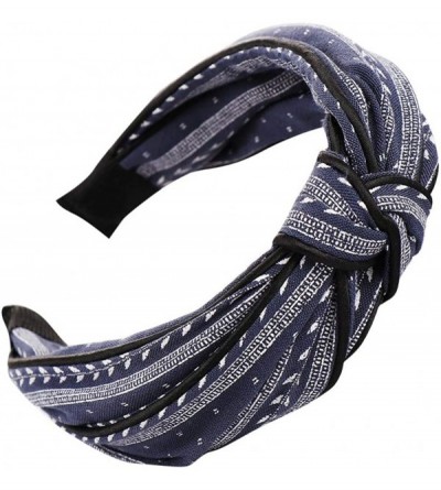 Headbands Boho Turban Headbands for Women Hard Top Bow Cross Knotted Hairbands Wide Printed Knot Turban - Navy - C518UIOMLIT ...