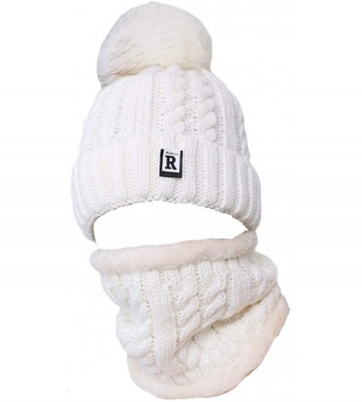 Skullies & Beanies Womens Beanie Winter Hat Scarf Set Slouchy Warm Snow Knit Skull Cap - White - CU187LQ5TKD $10.94
