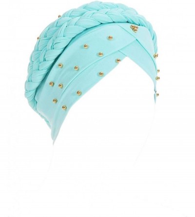 Skullies & Beanies Women Braid Head Wrap Long Hair Scarf Turban Pre-tie Headwear Chemo Hats - Blue - CS18W0NORWG $27.81
