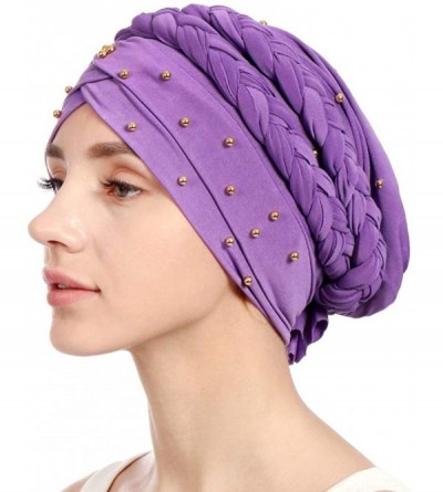 Skullies & Beanies Women Braid Head Wrap Long Hair Scarf Turban Pre-tie Headwear Chemo Hats - Blue - CS18W0NORWG $14.62