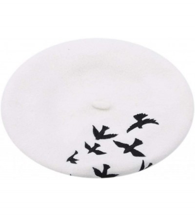 Berets Pattern Embroidered Embroidery Vintage - White - CA18OMD05NZ $20.02