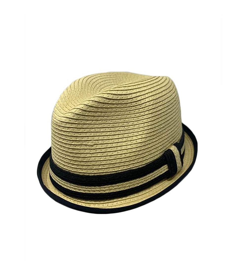 Fedoras Men Women Unisex Cool Summer Straw Upbrim Roll Up Fedora Hat Cap - Ht5472tan(m/L) - CM18WQCIUT8 $13.27