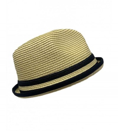 Fedoras Men Women Unisex Cool Summer Straw Upbrim Roll Up Fedora Hat Cap - Ht5472tan(m/L) - CM18WQCIUT8 $13.27