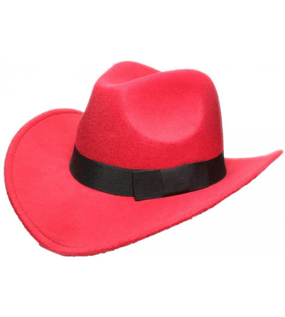Fedoras Men's Crushable Felt Outback Hat Wool Wide Brim Western Cowboy Hat Fedora Jazz Cap - Red - CQ18SW3HXW7 $27.15