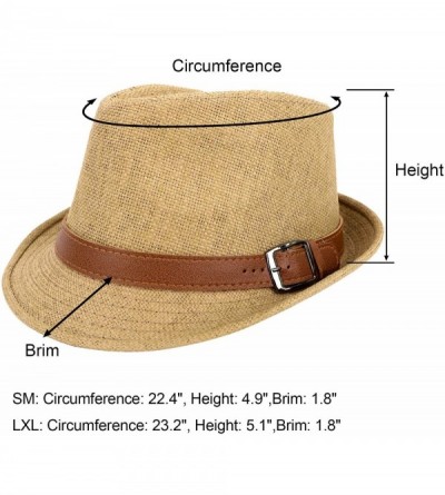 Fedoras Panama Style Trilby Fedora Straw Sun Hat with Leather Belt - Khaki - CT12IOFZQYJ $18.49