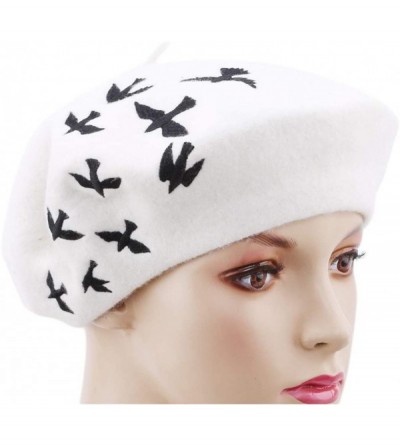 Berets Pattern Embroidered Embroidery Vintage - White - CA18OMD05NZ $11.33