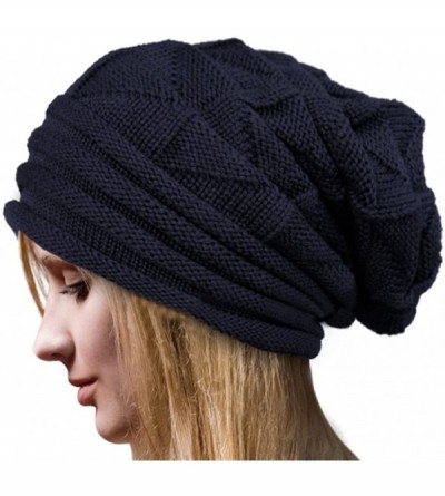 Skullies & Beanies Men's Women's Knit Crochet Snowboard Knit Beanie Caps Autumn Winter Long Beanie Hats - Dark Blue - CW1282Q...