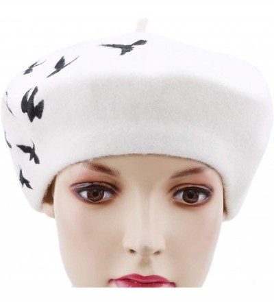 Berets Pattern Embroidered Embroidery Vintage - White - CA18OMD05NZ $11.33